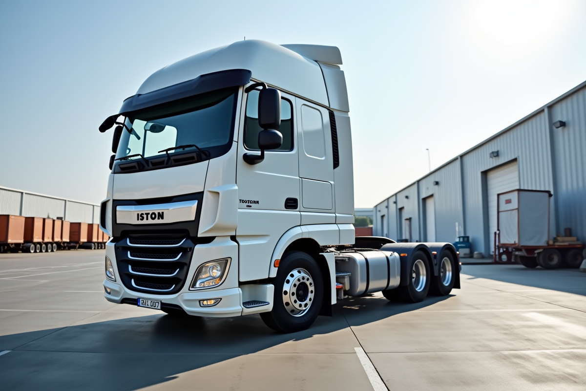 Camion blanc de 15 tonnes dans une zone industrielle