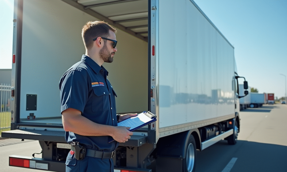 Camion frigorifique ouvert avec technicien inspectant l'intérieur
