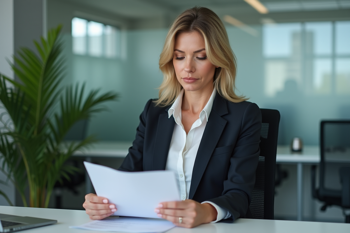 Femme d affaires en costume dans un bureau moderne