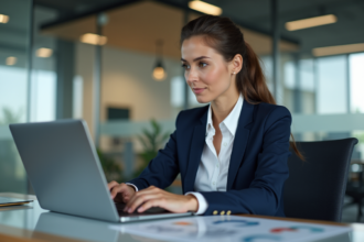 Femme professionnelle analysant des graphiques numériques