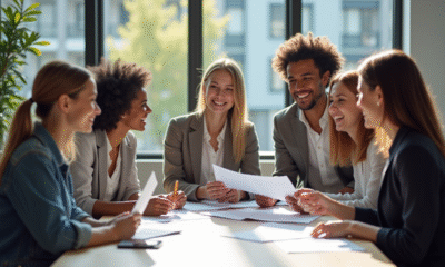 Groupe d'entrepreneurs dans un bureau lumineux