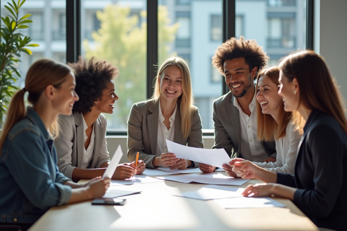 Groupe d'entrepreneurs dans un bureau lumineux