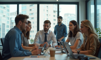 Groupe de professionnels divers dans un bureau lumineux