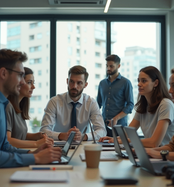 Groupe de professionnels divers dans un bureau lumineux