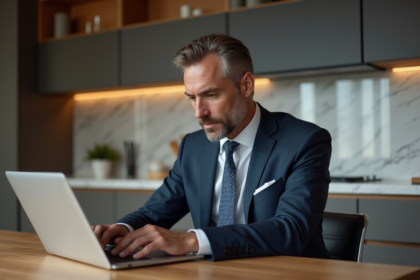 Homme d'affaires en costume analysant des données boursières