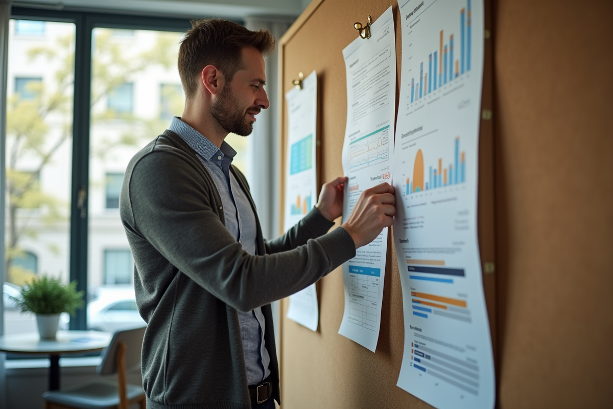 Homme social media pinant rapports dans espace créatif