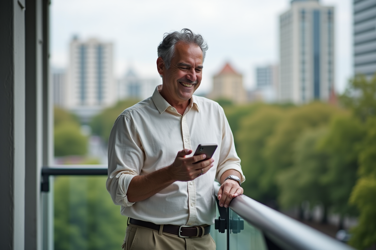 Homme en balcon urbain lors d