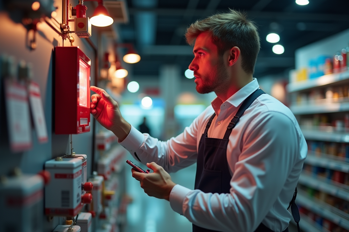 Employé inspectant un systeme d