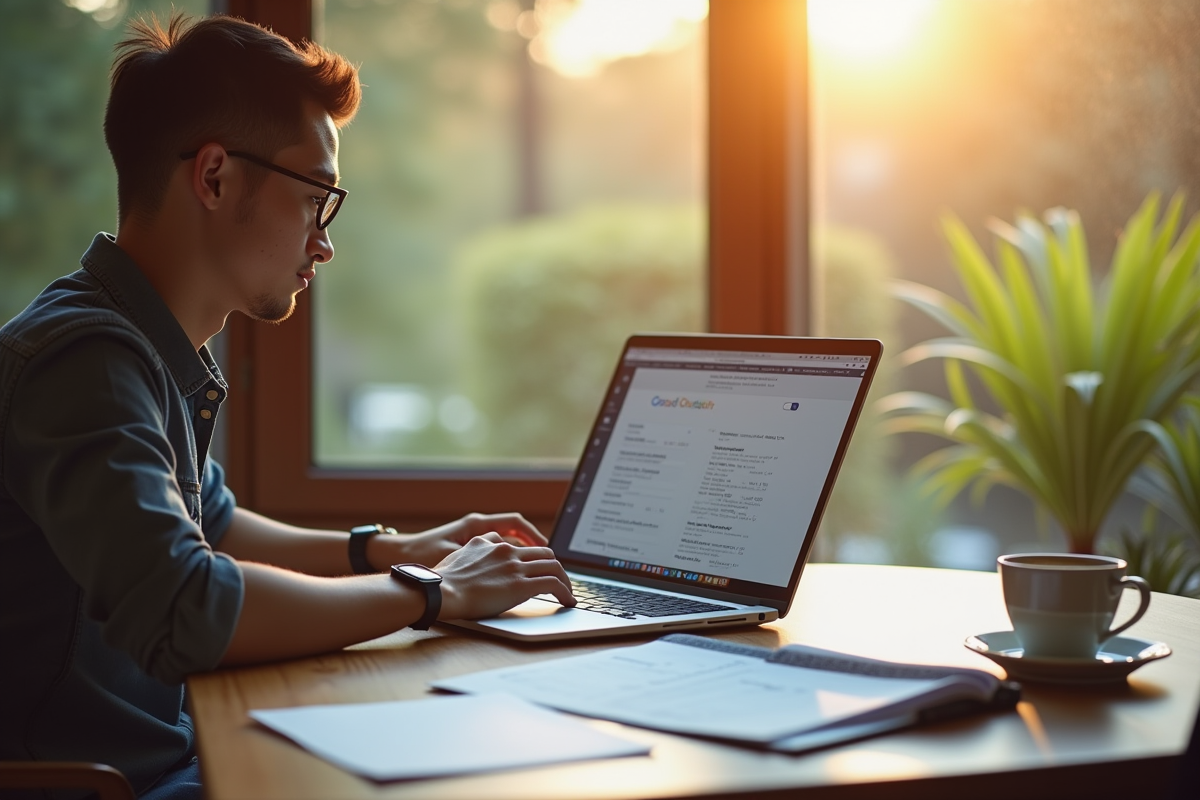 Jeune entrepreneur travaillant à domicile avec ordinateur