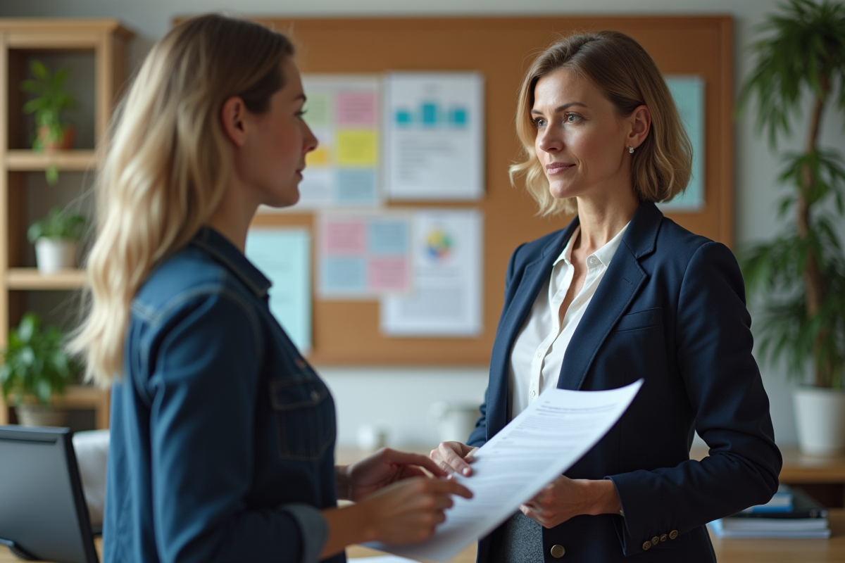 Manager expliquant les droits des employés à un jeune salarié