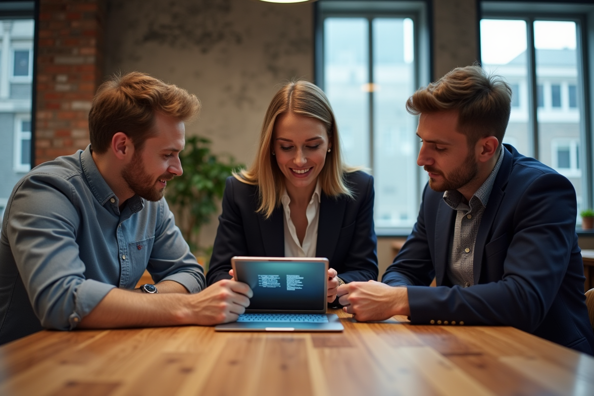 Groupe de collègues discutant autour d